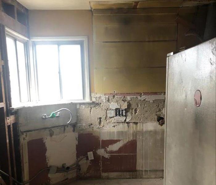 Fire damage in a kitchen. 