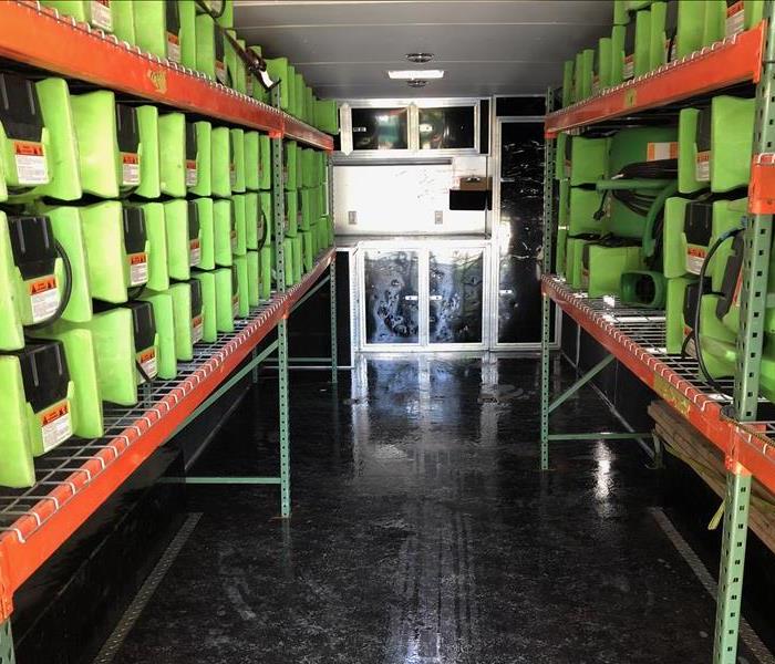 Air movers in a storage facility. 